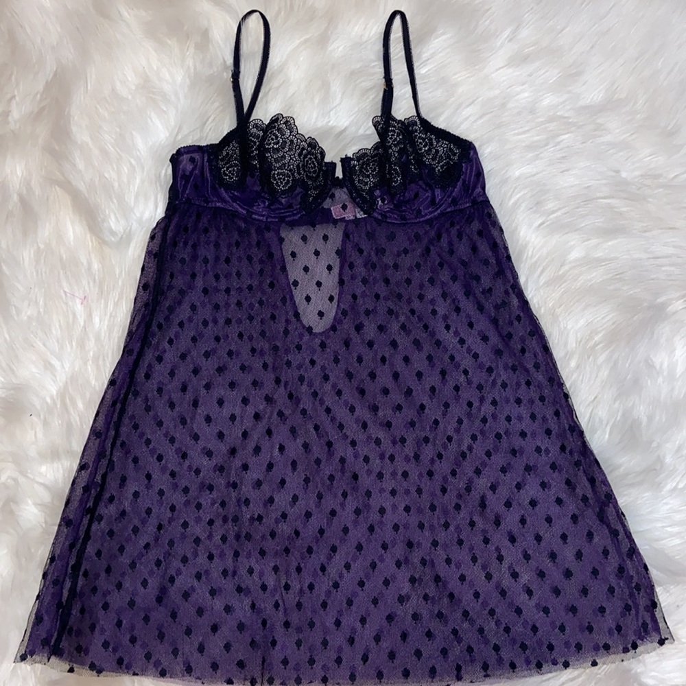 Victoria’s Secret Very Sexy Purple & Black Lace Sheer Lingerie Nighty 34B